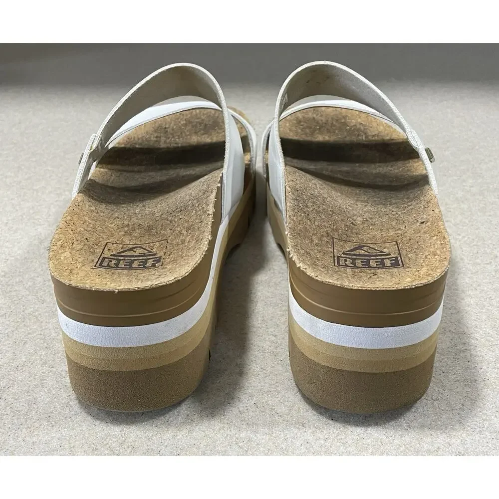 Reef Cushion Vista Hi Sandals White/Brown -Cork Women’s Size 7 -Summer Wear -EUC